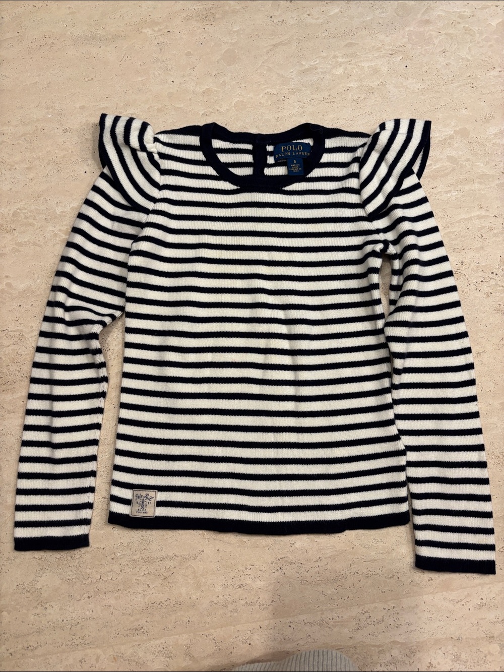Polo by Ralph Lauren Kids Navy & White Striped Puff-Sleeve Crew Sweater